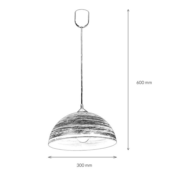 Skizze einer Pendelleuchte mit einem Durchmesser von 300 mm und einer Höhe von 600 mm