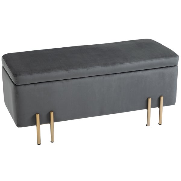HOMCOM Sitzbank mit Stauraum Polsterbank mit Samtoptik, Sitztruhe mit Metallbeine, Truhenbank für Wohnzimmer Schlafzimmer Flur 100 x 40 x 42 cm, Dunkelgrau