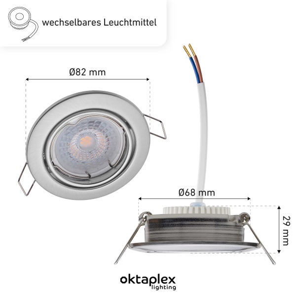 3er Set Einbaustrahler 3 Stufen dimmbar Warmweiß 2700K 4.8W 380lm Schwenkbar Edelstahl gebürstet Lochmaß 68mm