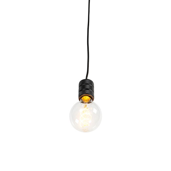 Moderne Pendelleuchte mit Textilkabel und Vintage LED Glühbirne mit sichtbarem Leuchtfaden