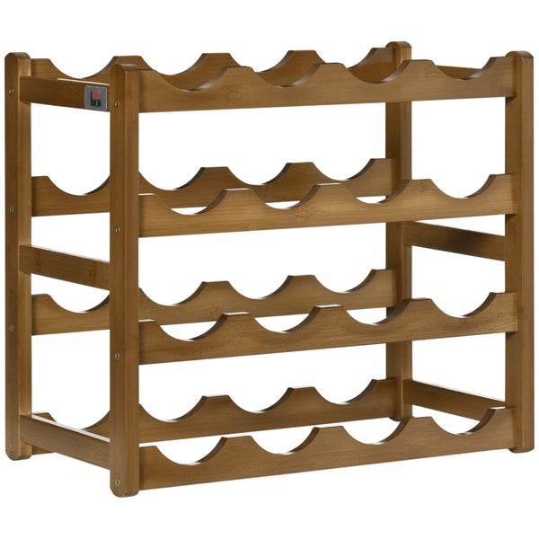 HOMCOM Weinregal Flaschenregal Weinhalter für 16 Flaschen Wasserfestes Standregal Getränkeregal aus Bambus Braun 43 x 23,5 x 38 cm
