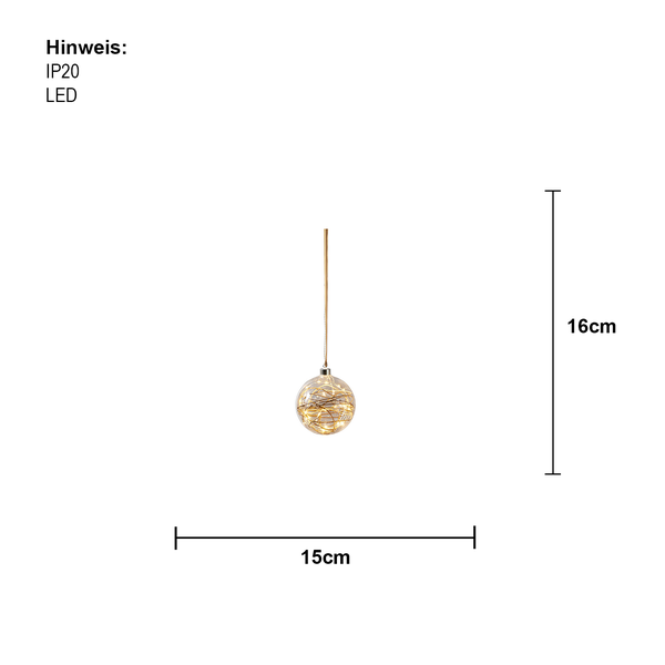 Dekorative LED Kugel mit einer Größe von 15 x 16 cm für den Innenbereich