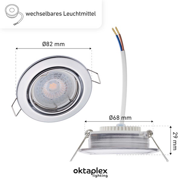 Einbauleuchten schwenkbar Dijon 6x 4000K 380lm LED Modul 4 8W 230V Neutralweiß 110° Spots Chrom Lochmaß 68mm Küchenleuchten