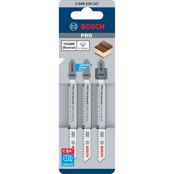Bosch Stichsägeblätter T101BRF für saubere Schnitte in Hartholz, 3er-Pack