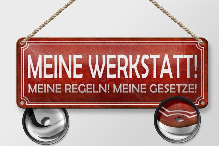 Blechschild Spruch 27x10cm meine Werkstatt Regeln Gesetze Dekoration