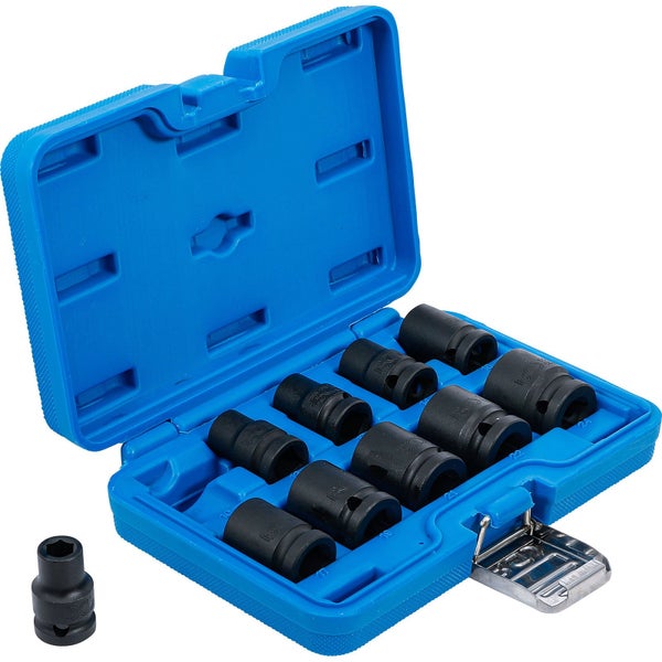 BGS Kraft-Steckschlüssel-Einsatz-Satz Sechskant Antrieb Innenvierkant 12,5 mm (1/2) SW 10 - 24 mm 10tlg. - 5205
