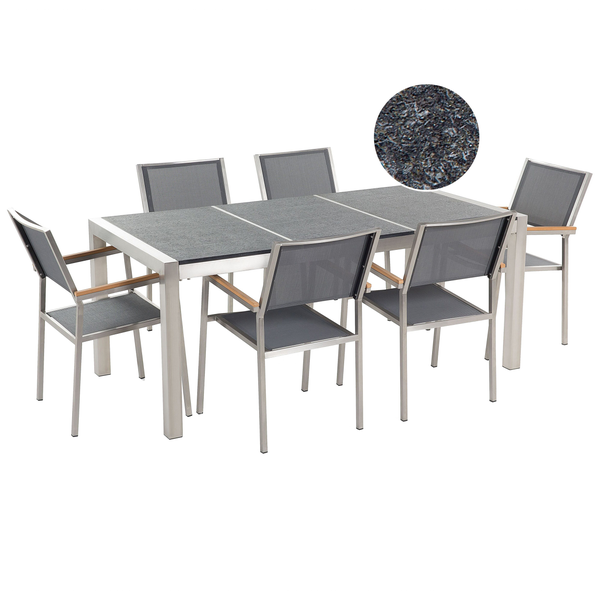 Gartenmöbel Set 6-Sitzer GROSSETO Dreifachplatte Basalt geflammter Schwarz / Grau