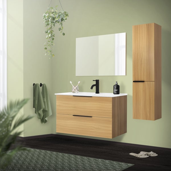 ML-Design Hochschrank Braun-Teak 30x120x25 cm, Badschrank hängend mit 2 Türen, 3 Fächern, Badezimmerschrank schmal, Aufbewahrungsschrank für Bad, Hängeschrank 3 Ablagen, Badezimmermöbel Badmöbel Regal
