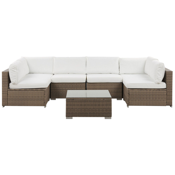 Garten Ecksofa mit Tisch 6-Sitzer BELVEDERE Polyrattan Weiß