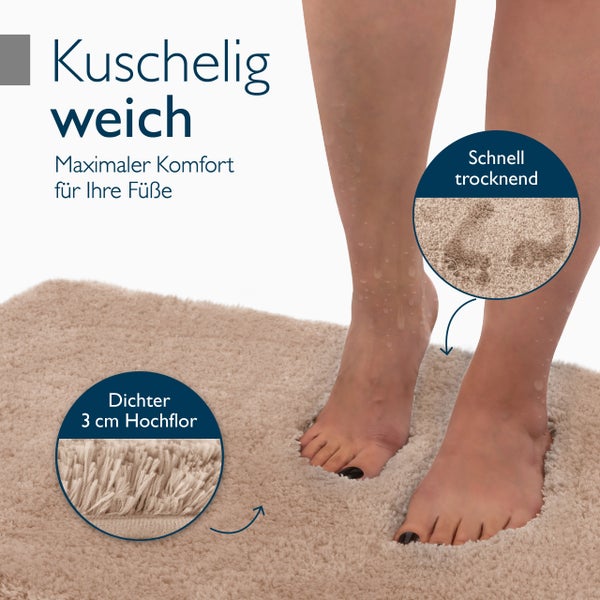 Badezimmerteppich mit hohem Flor, saugfähig und schnelltrocknend