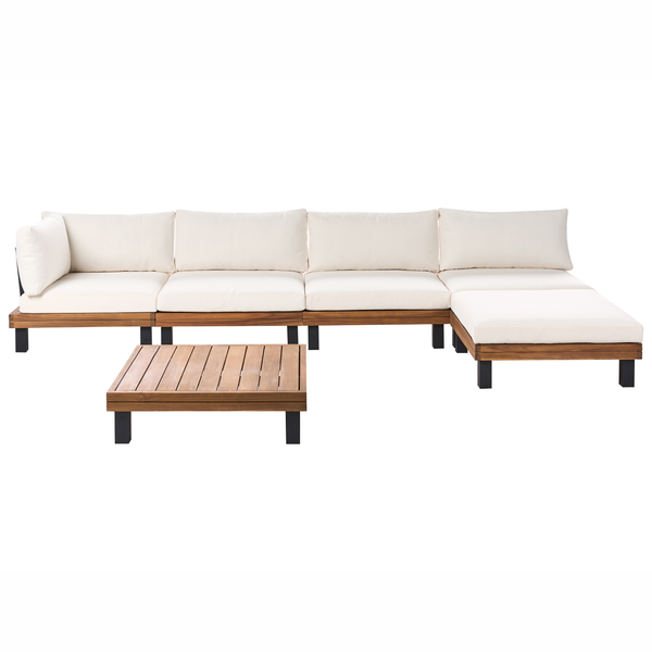 Gartenlounge Set mit Holztisch und Polstern