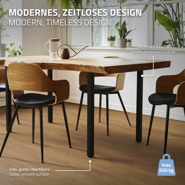 ML-Design 4er Set Tischbeine I-Design 72 cm, Schwarz glänzend, aus pulverbeschichtetem Stahl, eckig, Profil 4x4 cm, Höhenverstellbare Möbelfüße 1-4cm, Möbelbeine für Esstisch Schreibtisch Arbeitstisch