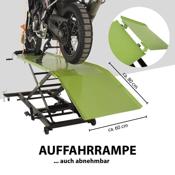 Motorrad Hebebühne mit Auffahrrampe und Motorrad