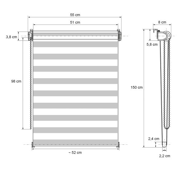 ECD Germany Doppelrollo Klemmfix ohne Bohren 55x150 cm Dunkelgrau, lichtdurchlässig und verdunkelnd, Duo Rollo für Fenster & Türen, Fensterrollo Seitenzugrollo Klemmrollo Sonnenschutzrollo Zebrarollo