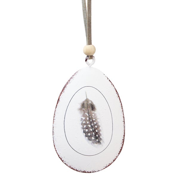 Dekoratives Osterei zum Aufhängen mit Feder-Motiv