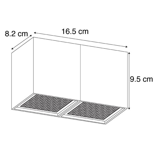 Technische Zeichnung einer Dunstabzugshaube mit Maßangaben