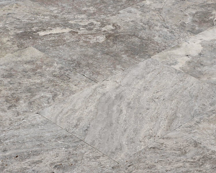 Wohnrausch Travertin Terrassenplatten SILVER GREY 61 x 40,6 x 3 cm, getrommelt, grau