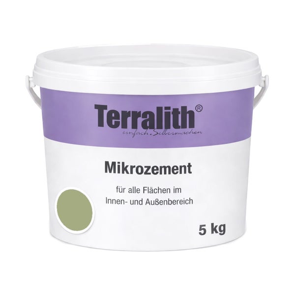 Terralith Mikrozement für Innen- und Außenbereich im 5 Kilogramm Eimer, olivgrün.