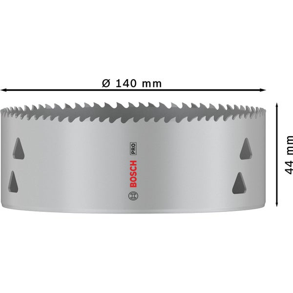Bosch Lochsäge mit einem Durchmesser von 140 Millimeter und einer Höhe von 44 Millimeter