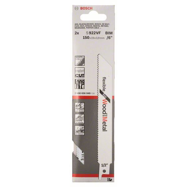 Bosch Säbelsägeblatt S 922 VF, Flexible for Wood and Metal, 2er-Pack - 2608656040
