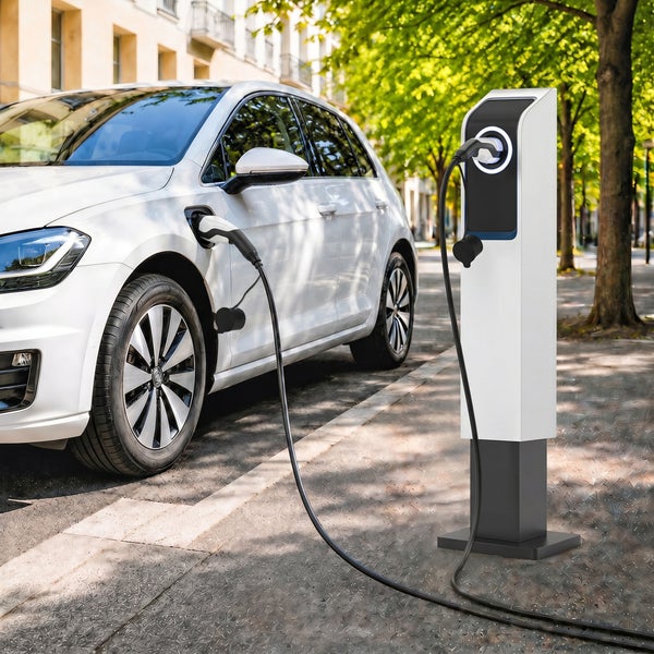 Elektroauto an einer Ladesäule im öffentlichen Raum