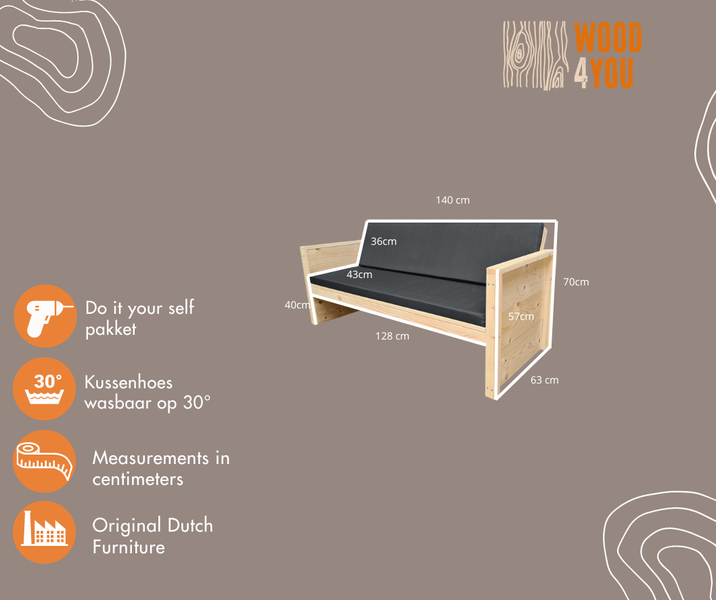 Wood4you - Gartenbank - Bausatz zum Selbermachen 140Lx72Hx63T- Inklusive Kissen