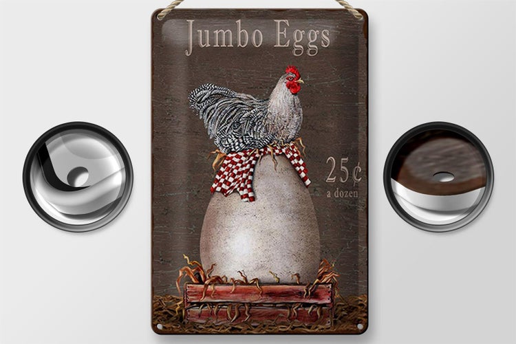 Blechschild Spruch 20x30cm Huhn jumbo Eggs 25 c a dozen