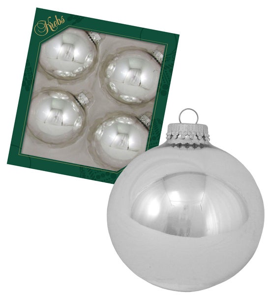 Silber 8cm Glaskugeln uni, 4 Stck., Weihnachtsbaumkugeln, Christbaumschmuck, Weihnachtsbaumanhänger