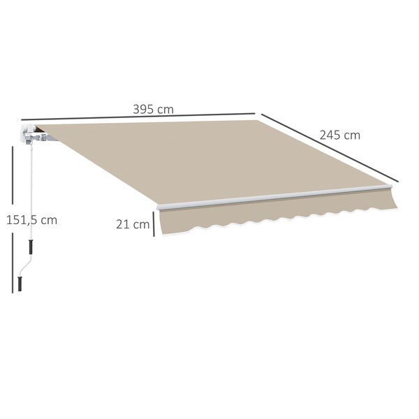 Outsunny manuelle Gelenkarmmarkise, mit Handkurbel Balkonmarkise, 395 x 245 cm, Alu, Weiß+Beige