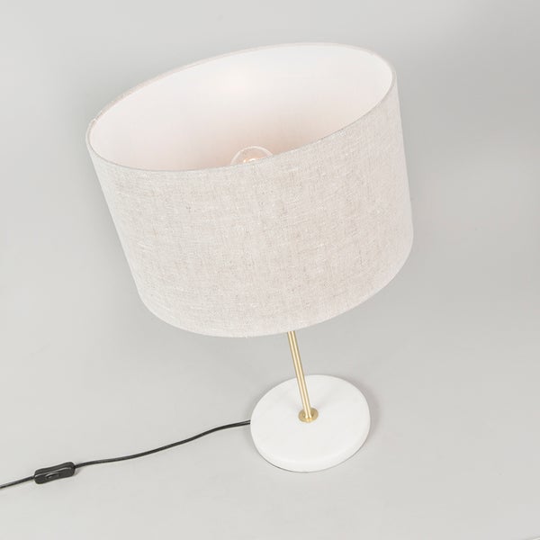Tischleuchte mit Stoffschirm, Metallsäule und Marmorfuß