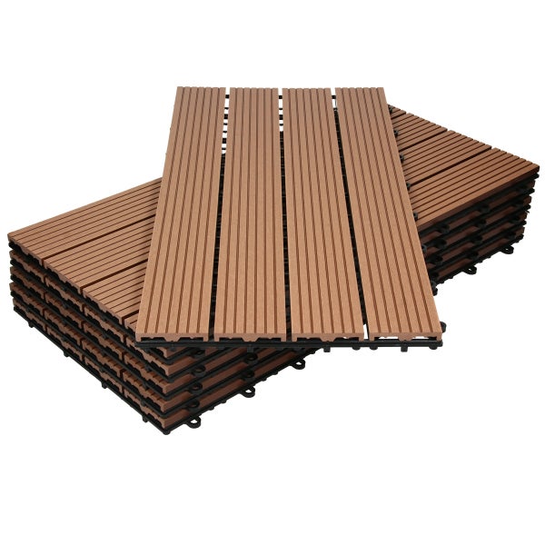 ECD Germany WPC Terrassenfliesen 60x30 cm 18er Spar Set für 3m² Hellbraun in Holzoptik für Garten Balkon Bodenbelag mit Drainage und Klicksystem Terrassendielen Balkonfliesen Klickfliesen Holzfliesen