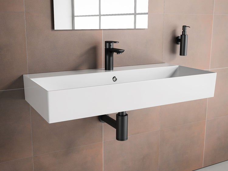 Aqua Bagno Loft KS.90 Waschtisch 90x42 cm – Keramik, Weiß Hochglanz, mit Hahnloch & Überlauf, wandhängend oder als Aufsatzwaschbecken