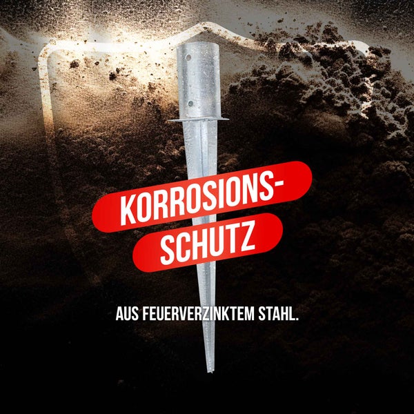 Einschlaghülse/Bodenhülse rund (81 mm) für gefräste und teilgefräste Pfosten, verzinkt, silber