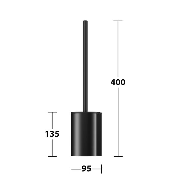Toilettenbürstengarnitur mit Maßangaben für eine Gesamthöhe von 400 Millimeter, Durchmesser 95 Millimeter und Behälterhöhe 135 Millimeter.