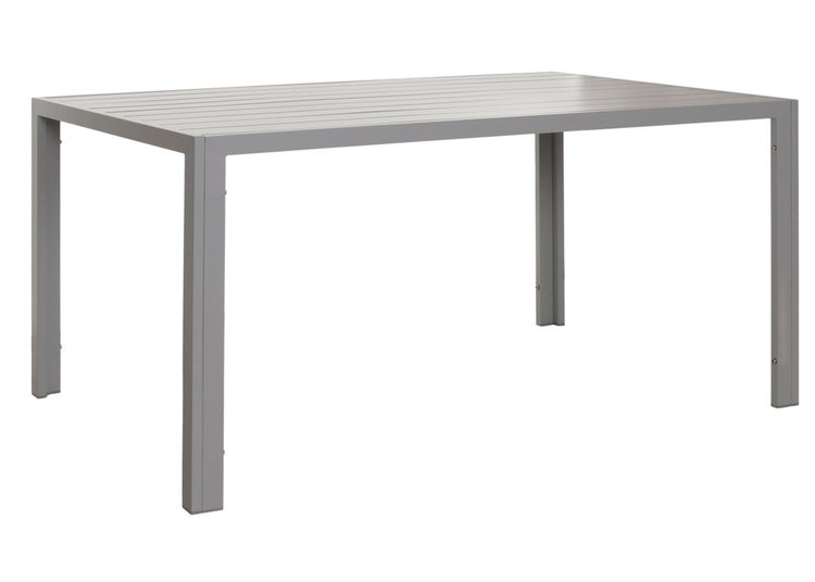 Grauer Gartentisch mit Aluminiumgestell und gerillter Tischplatte