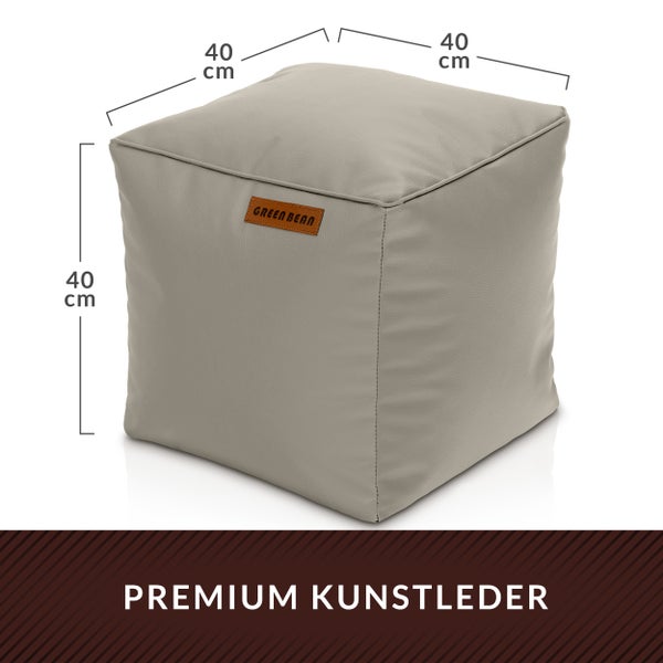 Würfelförmiger Sitzhocker aus Kunstleder mit den Maßen 40 x 40 x 40 cm, Label Green Bean