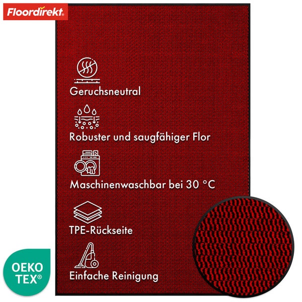 FLOORDIREKT Schmutzfangmatte - SKY Novo - PVC-frei - Extra Halt & Langlebigkeit - Rot - 90 x 150 cm