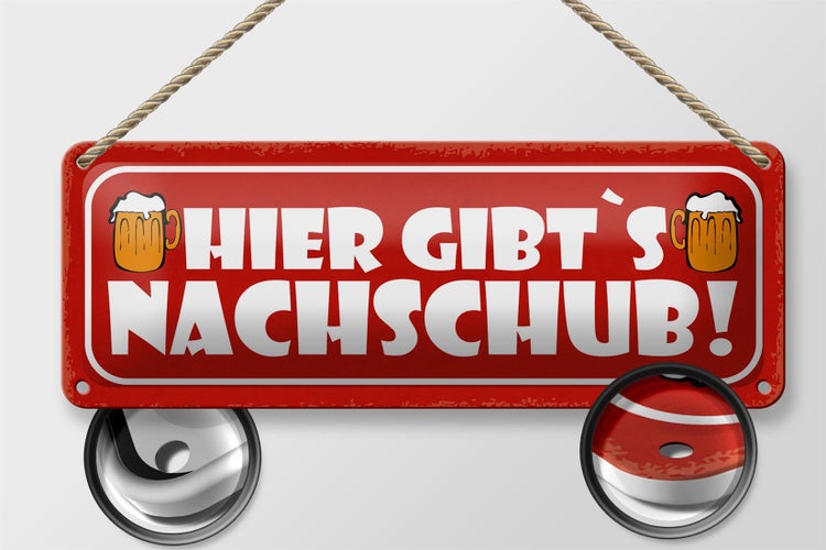 Blechschild Spruch 27x10cm Bier hier gibt es Nachschub Dekoration