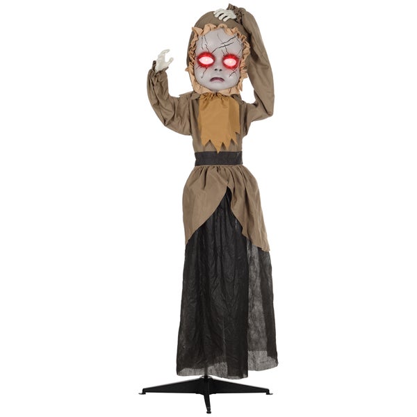 Halloween Dekofigur einer unheimlichen Puppe mit leuchtenden Augen