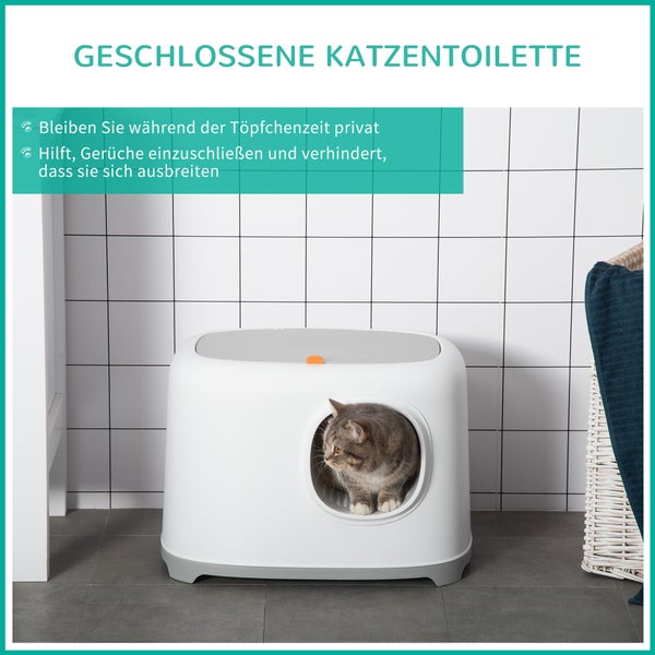 PawHut Katzentoilette, 55L x 40B x 39H cm, kunststoff, Weiß+Hellgrau