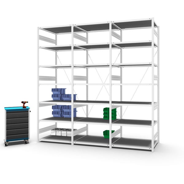 PROREGAL Fachbodenregal Stecksystem T-Profil Heavy-Duty Grundregal HxBxT 300 x 100 x 80 cm 7 Ebenen Fachlast 330 kg Einseitig Nutzbar Lichtgrau
