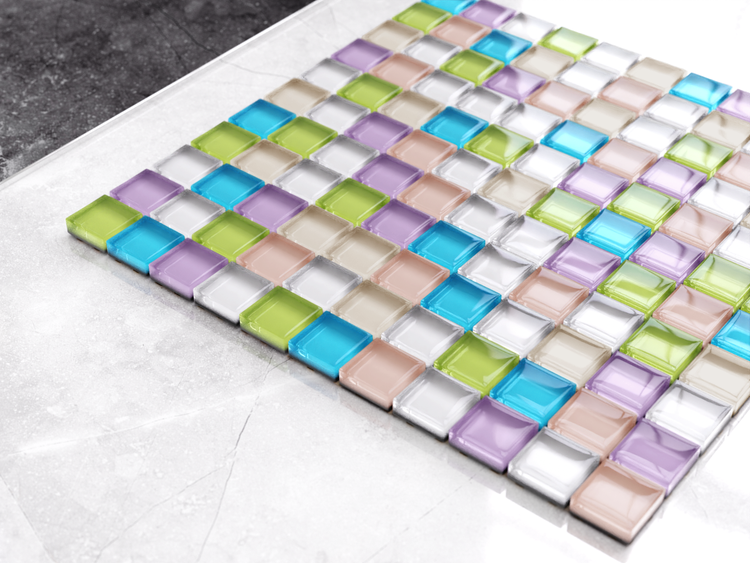 Glasmosaik auf Netz für Bad und Küche 30cm x 30cm  - Gummy bears