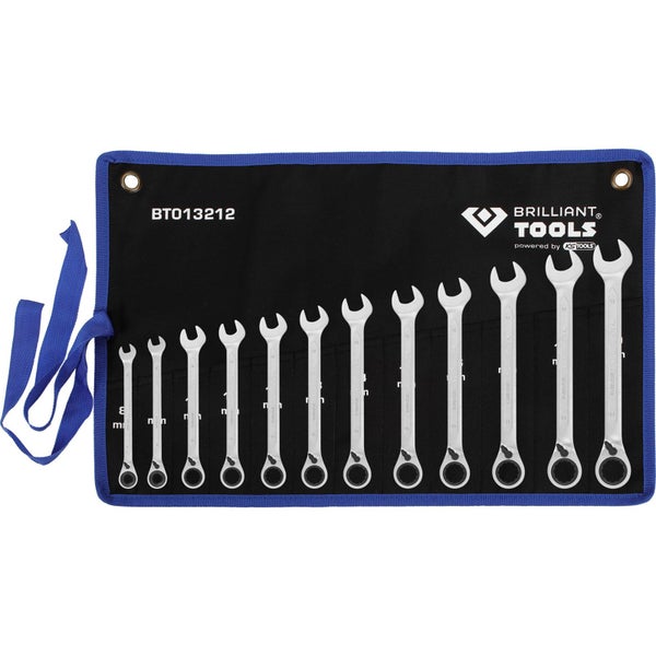 Brilliant Tools Ringmaulschlüsselsatz in einer Rolltasche mit Größen von 8 mm bis 19 mm