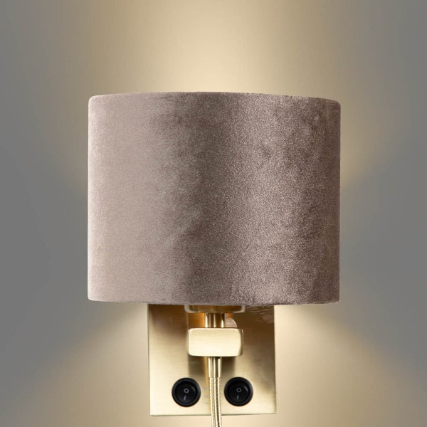 Wandleuchte Bronze mit Taupe Samt Schirm 18cm - Brescia Combi