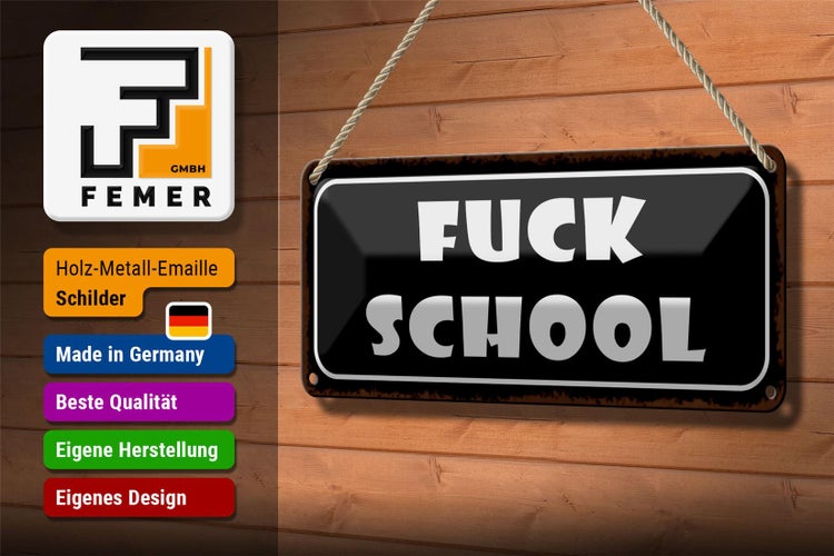 Blechschild Spruch 27x10cm Fuck school Dekoration
