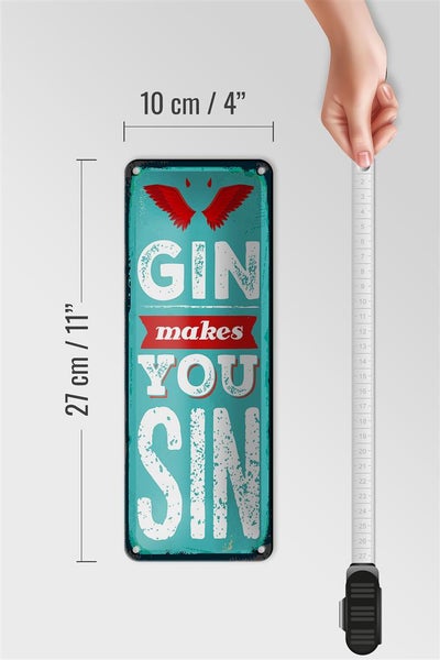 Blechschild Spruch Gin makes you Sin Devil Hell 10x27cm Dekoration