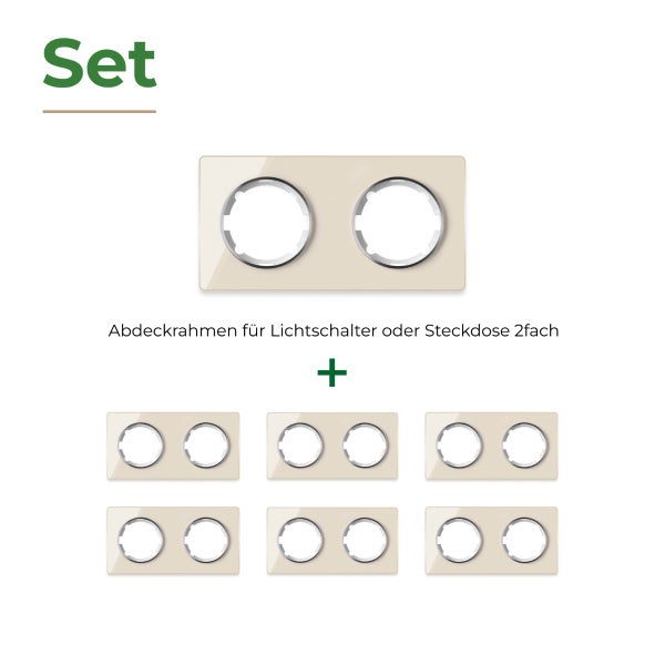 Set aus sechs zweifachen Abdeckrahmen für Lichtschalter oder Steckdosen