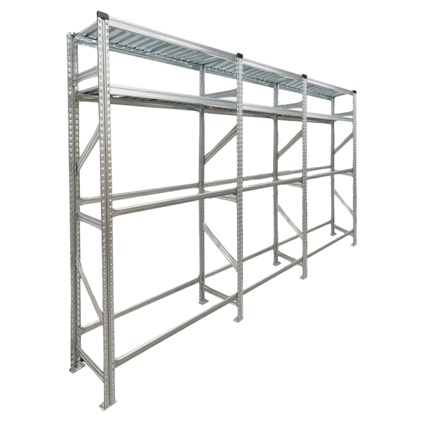 PROREGAL Reifenregal Proximo 200x360x40cm bis zu 36 Reifen auf 2 Ebenen + 2 Ablagen Verzinkt