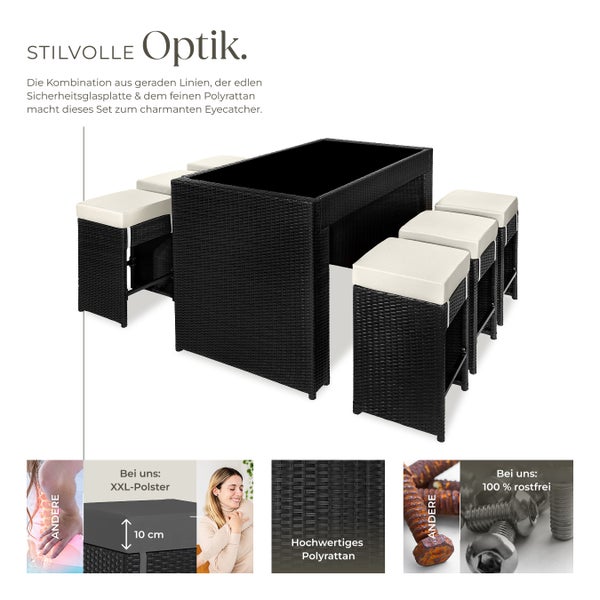 Rattan Barset tectake Ibiza 2 Bezugssets mit Aluminiumgestell schwarz