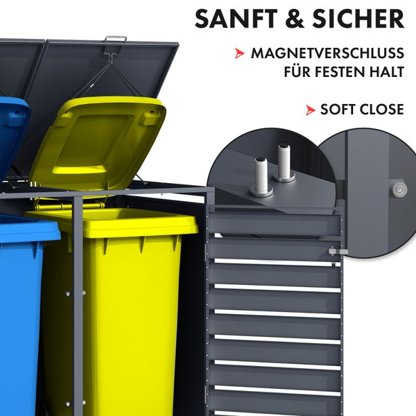 FLOORDIREKT Mülltonnenbox Magnus mit Edelstahlrahmen 132 x 80 x 116 cm - 2 Türen